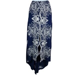 Venus navy blue/white embroidered floral flowy maxi skirt sz 26/XS boho western